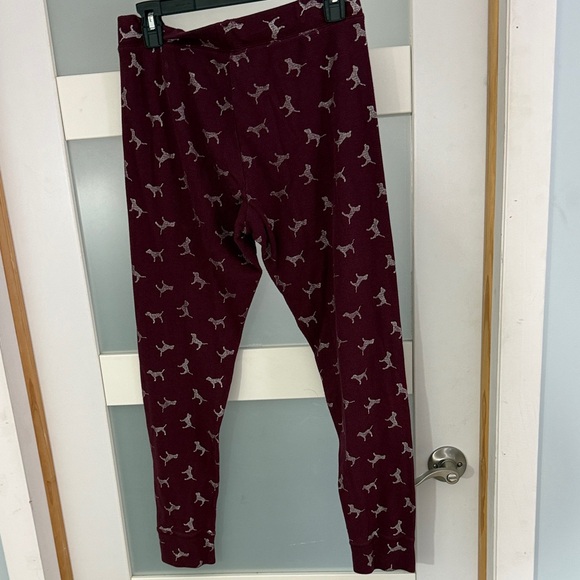 PINK Victoria's Secret Burgundy Waffle Knit Dog Print Thermal Pajama Set - Picture 4 of 7